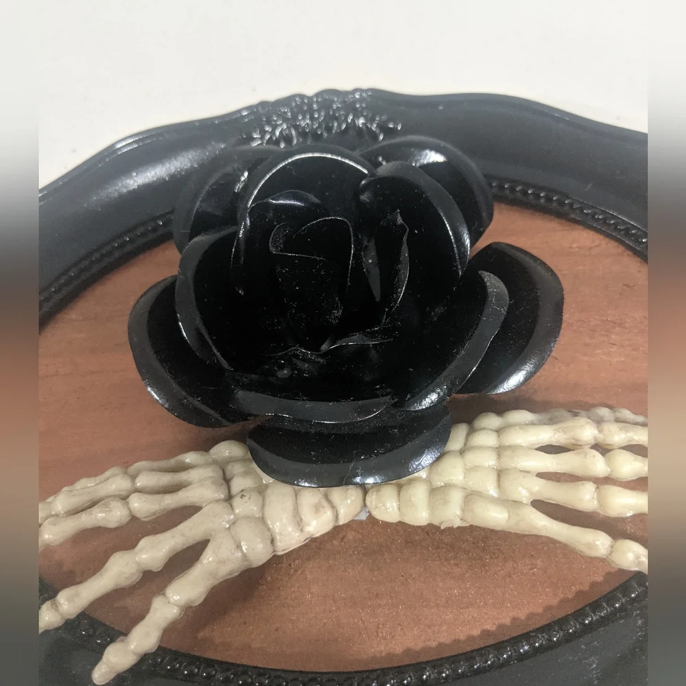 Halloween Goth Victorian Portrait Skull Floral Decor Black Frame Dark Academia